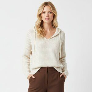 Rachel Zoe Ivory Woven Knit Long Sleeve Hoodie Sweater S